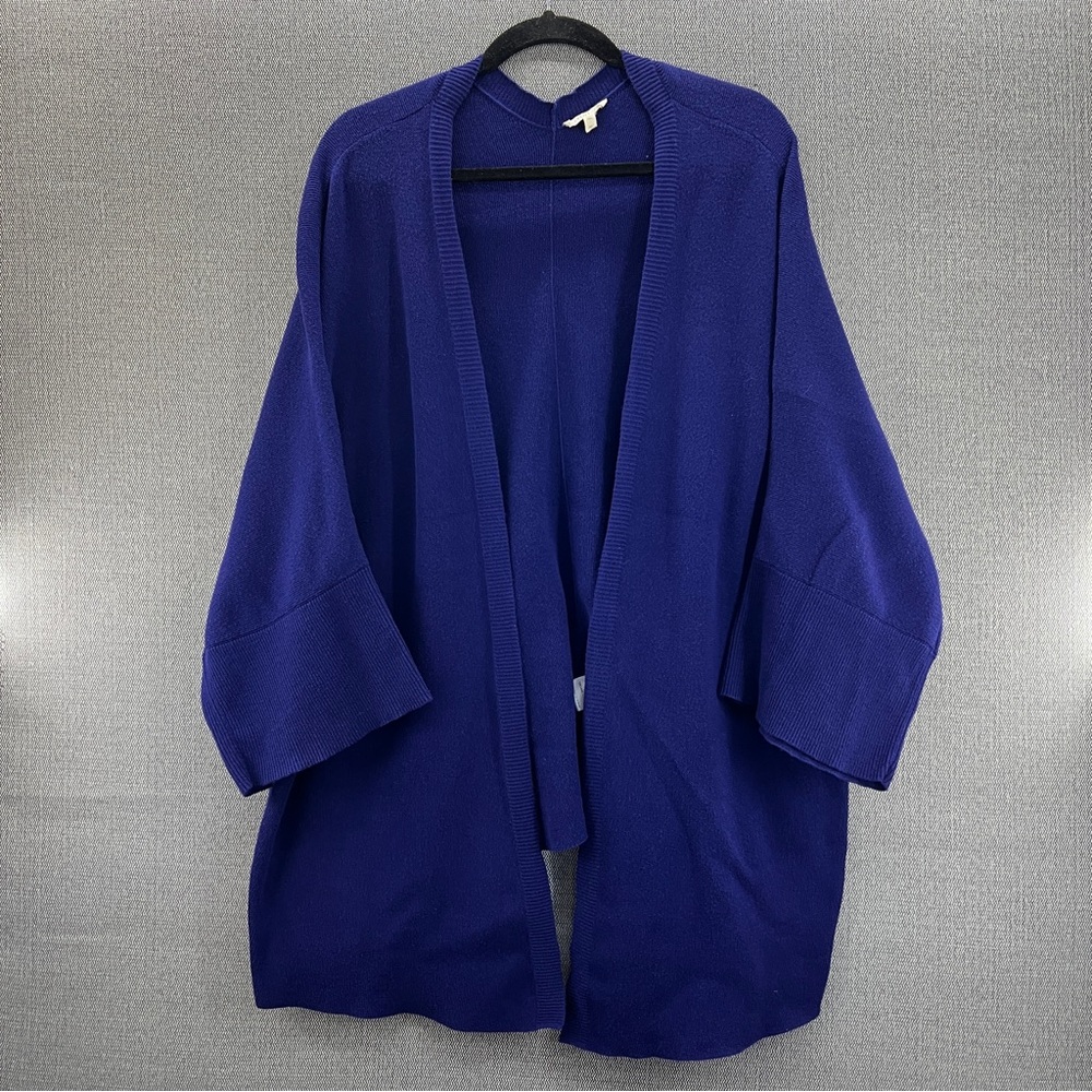 Eileen Fisher Women’s Blue Open Front Dolman Sleeve Organic Cotton Cardigan XL